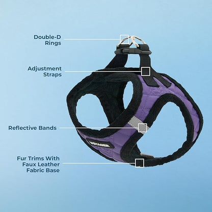 Best Pet Supplies - All Weather Mesh/Plush, Reflective, No Pull Harness for Small, Medium Dogs, Cats - Secure with Hook & Loop Fastener, Buckle, Double D-Rings - Purple Faux Leather, M