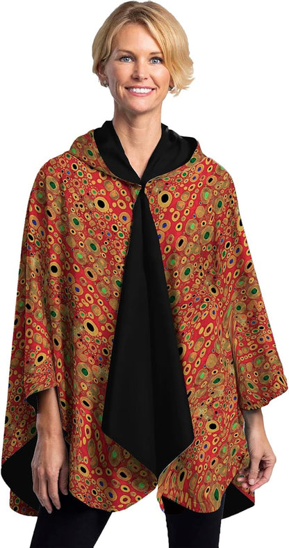 RainCaper Klimt Hope Red Womens Rain Cape Poncho with Hood Reversible