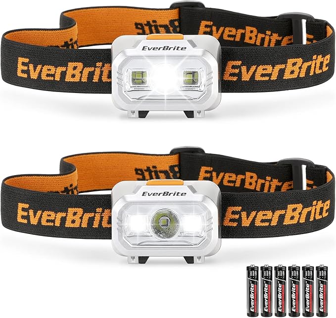 EverBrite LED Headlamp, 4 Lighting Modes, Pivoting Head with Adjustable Headband, IPX4 Water Resistant Perfect for Running, Camping, Hiking, Christmas, and Emergency, 3 AAA Battery Powered(2 Pack)