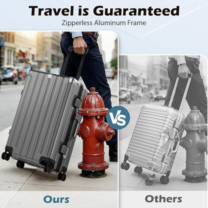 Krute Checked Aluminum Frame Suitcase 24 Inch Zipperless Luggages Hardside PC Luggage With Spinner Wheels TSA Lock USB Charger Suitcases(1 Piece)