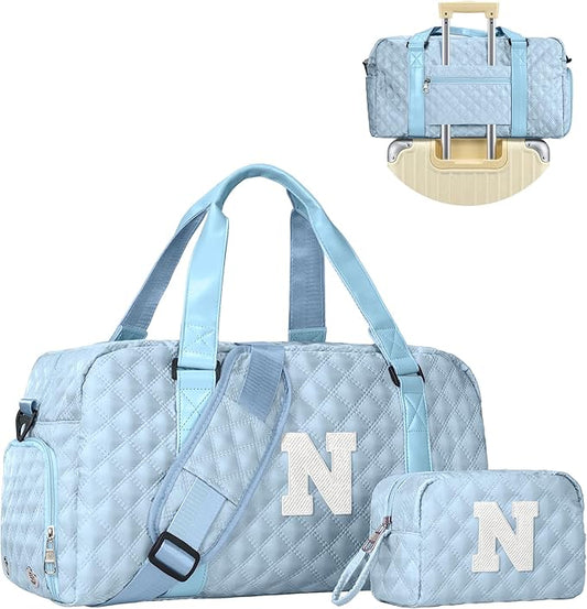 Initial Travel Duffle Bag Women Girls Gift: Personalized Weekender bags, Dance Cheer bag Sports for Girl, Kid Gymnastics Bags, Birthday Gifts for Women Girls Kids Teens Mom Teacher