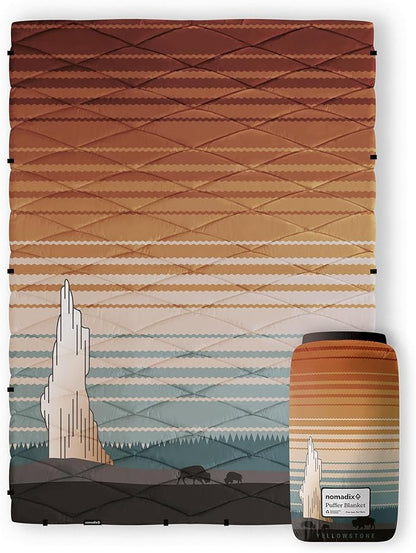 Nomadix Yellowstone Puffer Blanket – Water-Resistant, Eco-Friendly Insulated Blanket with Snaps for Camping, Beach, and Travel, Made from Recycled Materials