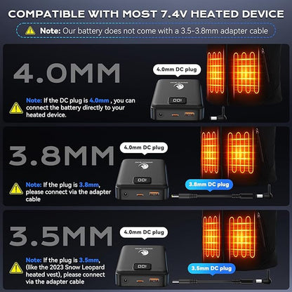 SNOW LEOPARD Heated Vest Battery Pack 7.4v 16000mah Power Bank for Heated Jacket with LED Display Battery Pack for Heating Vest with Dc/USB/Type-C Output for Heated Blanket Clothing for Men Women