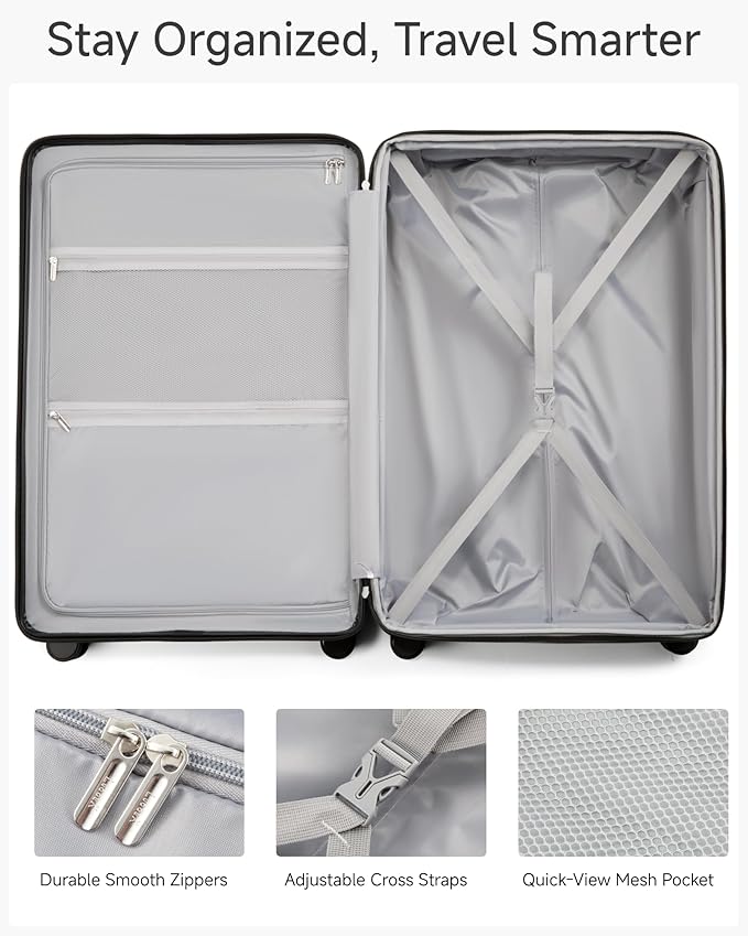 28 Inch Luggage with Spinner Wheels, KVC Expandable Hardside Large Checked Suitcase (EX-Core, Cherry, 28 Inch, 105L-113L)