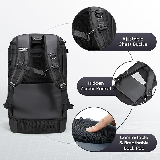 Cooler Backpack with Lunchbox Compartment for Travel Large Insulated Backpack Heavy Duty Men for Camping -17 inch Laptop Bag Carry On Backpacks for Airplane, Black