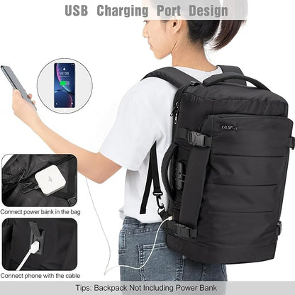Tzowla 40L Expandable Travel Laptop Backpack for Men Women Carry on Flight Approved,Large Capacity Anti Theft Backpacks with USB/Type C Charging Port,Personal Item Bag Fit 17.3" Computer（Black