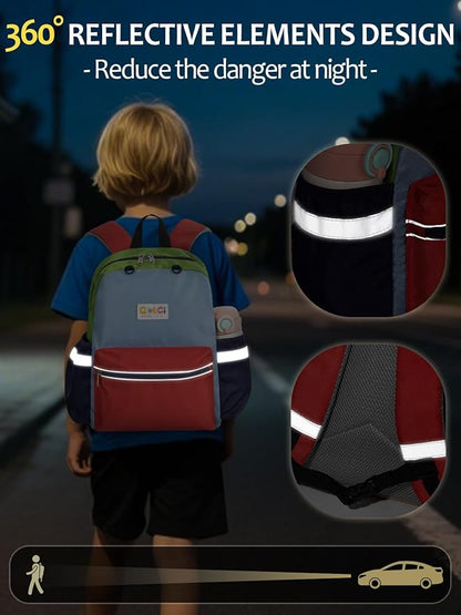 Kids Backpack for Boys Girls, Toddler Backpack for Preschool Kindergarten, 15inch Elementary School Bookbag with Reflective for Ages 6-8, Orange&Red