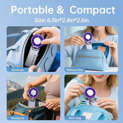Handheld Portable Fan with Ice Cooler: 100-Speed 5500mAh Rechargeable Handheld Fan, 12H Time Hand Cooling Personal Fans with 20000 RPM Air Turbo Tech for Travel Outdoor