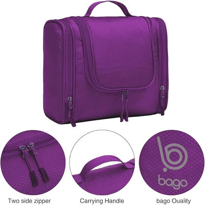 Bago Travel Toiletry Bag for Women and Men X-Large Waterproof Hanging Large Toiletry Bag for Bathroom and Travel Bag for Toiletries Organizer -Travel Makeup Bag (Purple)