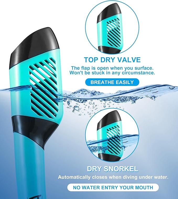 Aegend Snorkeling Gear for Adults Youth Kids, Dry Snorkel Set Panoramic View Enhanced Anti-Leak and Anti-Fog Technology, Adjustable Strap for Snorkeling Scuba Diving Swimming with Mesh Bag