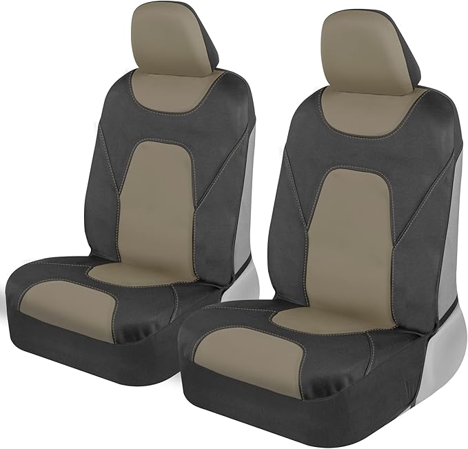 Motor Trend AquaShield Waterproof Front Seat Covers, Beige Seat Covers for Cars – Neoprene Front Car Seats Cover, SUV Seat Covers Protector - Car Interior Cover for Auto, Trucks, & Dog Owners