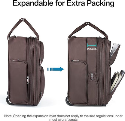 Hanke Softside Expandable Underseat Carry On luggage for Airplanes,Travel Luggage Rolling Bag Personal Item Bag Small Suitcase,Coffee,16-Inch