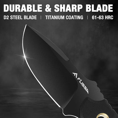 FLISSA Fixed Blade Knife, 7 Inch Full Tang Hunting Knife with Kydex Sheath and Emergency Rope, Tactical Knife with G10 Handle for Survival, Camping, Hiking(Black)