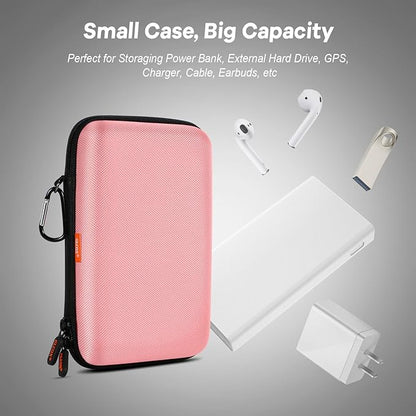 Large Hard Shell Carrying Case for External Hard Drive, Power Bank, Charger, Cable, Heart Monitor, Cell Phone, Electronic Accessories Organizer - Pink Storage Pouch Travel Bag for Girls, Women, Lady