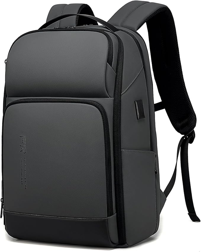 FENRUIEN 17 Inch Travel Backpack Gray, Expandable Water Resistant Computer Backpack with USB Port, Laptop Bag for Business/College/Work