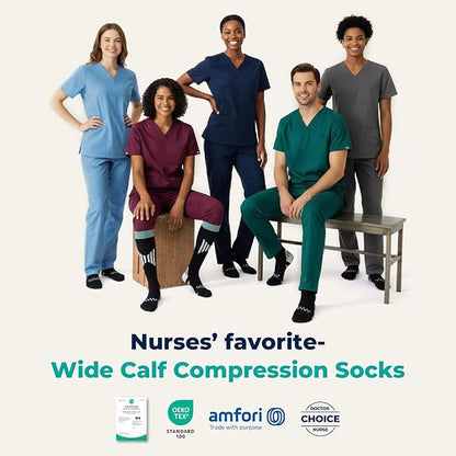 TINYLEMON Wide Calf Compression Socks for Women & Men 15-20 mmHg Cushioned Sole Knee High Support Socks for Long Hours & Daily Wear