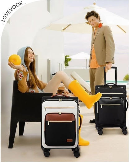LOVEVOOK Carry on Suitcase 22x14x9 Airline Approved,20 inch Lightweight Waterproof Suitcases with 360° silent swivel wheels, TSA Lock and Compartment, Large Capacity travel Suitcase Black
