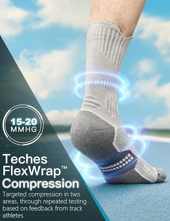 Mens Bamboo Viscose Crew Compression Running Socks Athletic Hiking Cushioned Wicking Anti-Blister Seamless