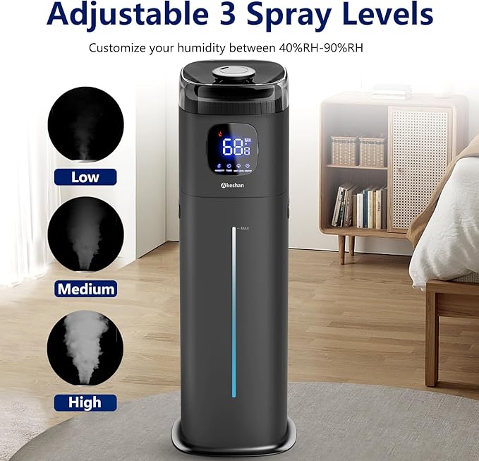 Large Humidifiers for Bedroom, 9L/2.5Gal Ultrasonic Cool Mist, Top Fill Easy Clean with 350ML/H Mist Speed, Quiet, Suitable for Kids Room Plant Yoga Office Study Room Living (Black, Square)