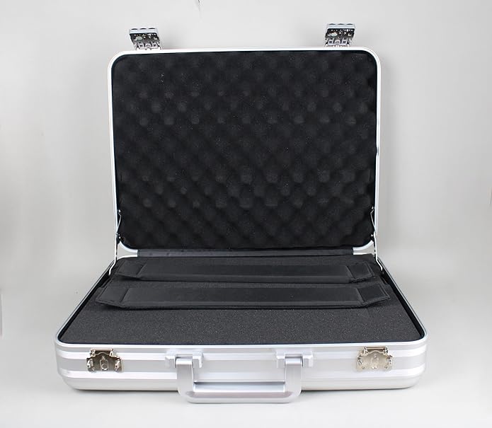Metal Briefcase for Men, Locking Aluminum Case for Valuables, Gun Display Box, Cash Case, with Removable Foam