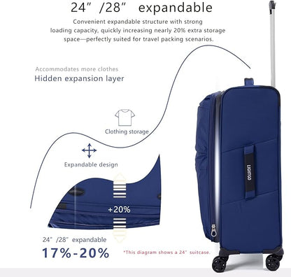 LIGHTGO Lightweight Softside Luggage,20inch Carry on, Water-Resistant, TSA Approved Lock, Spinner Wheel, Navy Blue, 20inch