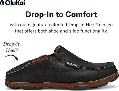 OLUKAI Moloa Men's Premium Leather Shoes, Easy Slip On & Off Design, Casual & Versatile Loafer, Drop-in Heel & Enhanced Traction