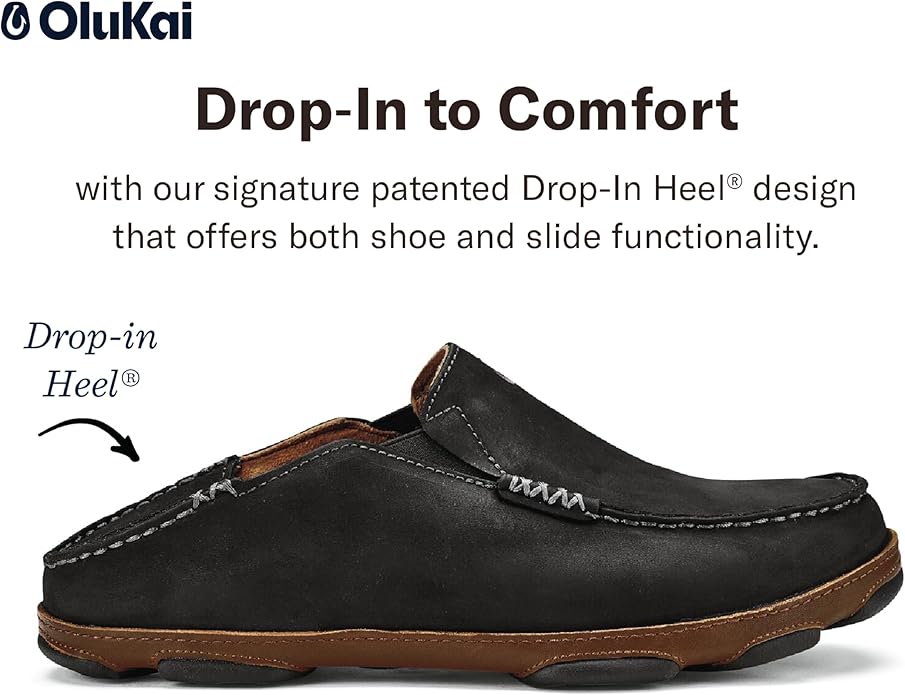 OLUKAI Moloa Men's Premium Leather Shoes, Easy Slip On & Off Design, Casual & Versatile Loafer, Drop-in Heel & Enhanced Traction