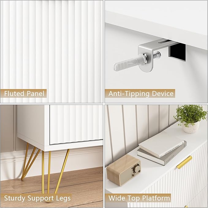 Shoe Storage Cabinet with 2 Flip Drawers, 31.5" W Fluted Shoe Cabinet for Entryway, Hidden Shoe Cabinet Storage, Narrow Free Standing Shoe Orgnaizer Rack Cabinet for Foyer Hallway, White