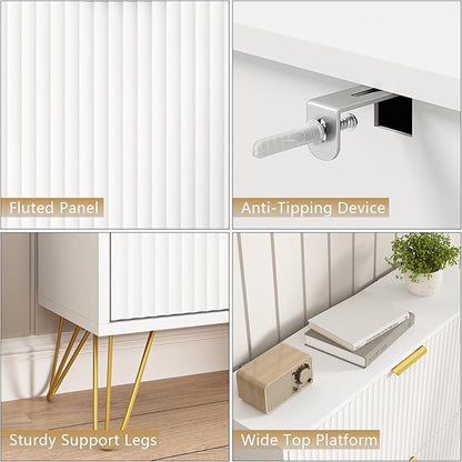 Shoe Storage Cabinet with 2 Flip Drawers, 31.5" W Fluted Shoe Cabinet for Entryway, Hidden Shoe Cabinet Storage, Narrow Free Standing Shoe Orgnaizer Rack Cabinet for Foyer Hallway, White
