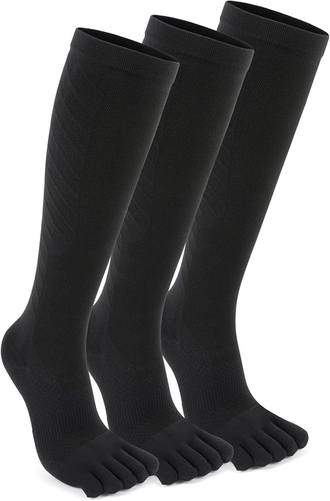 Compression Toe Socks for Men and Women 15-20mmHg, 3 Pairs, Knee High Five Finger Stockings
