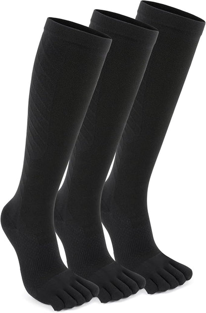 Compression Toe Socks for Men and Women 15-20mmHg, 3 Pairs, Knee High Five Finger Stockings