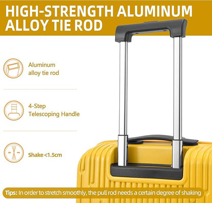 19 Inch Suitcase Hand Luggage with Front Pocket for 15.6" Laptop, 35 * 23 * 55cm, 43L, Ligthweight ABS+PC Hardshell Carry On, Yellow