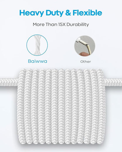 Extra Long White USB C Cable 20ft, USB A to Type C Cable Charger Cord Premium Nylon Braided for iPhone 16 15 Series Samsung Galaxy Note Tab, Moto, LG, Pixel and More USB C Smartphone & Tablet