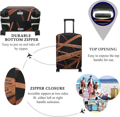 Explore Land Travel Luggage Cover Suitcase Protector Fits 23-26 Inch Case (Gold Fragile, M)