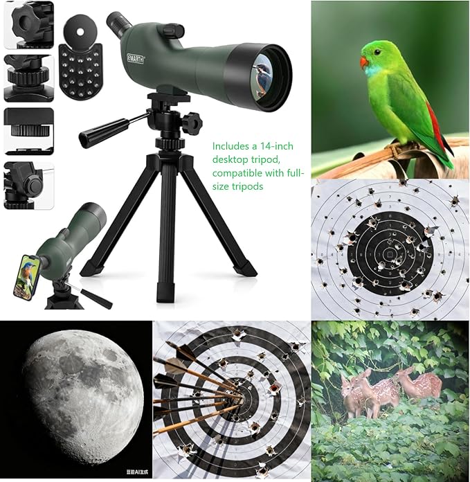 Emarth 20-60x60 Angled Spotting Scope for Target Shooting, Spotting Scope w/Tripod 14" Tabletop/Carry Bag, 1.37lb Light Spotter Scope, Waterproof Spotting Scopes for Hunting/Birding/Wildlife View