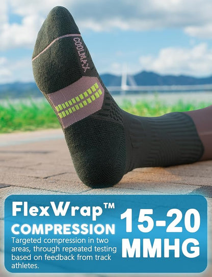 Womens Coolmax Bamboo Viscose Compression Running Crew Socks, Moisture-Wicking Anti-Blister Hiking&Gym Athletic