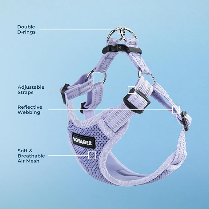 Best Pet Supplies Voyager Mesh Dog Breathable Harness Reflective Stitching, All Weather Adjustable for Walking Training, or Running - Heavy Duty & Durable, Harness (Lavender), XS