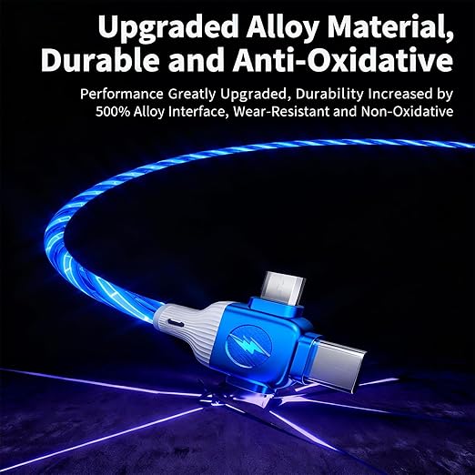 USB Cable PD Fast Charger Lighted Up(USB 6IN1 Starry Blue) Mobile Phone Data Cable,Fast Charging Cable,TPE Material,Compatible with Almost All Devices.