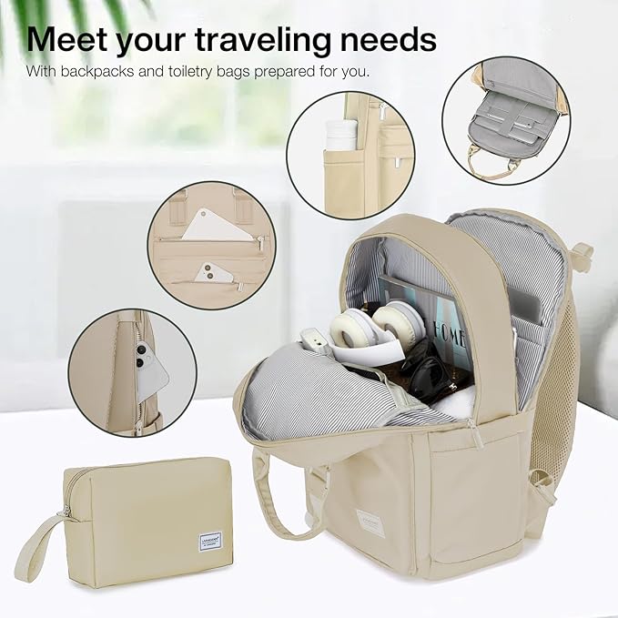 LARVENDER Carry On Luggage 22x14x9 Airline Approved, Expandable PP 20 inch Carry On Suitcases with Wheels, Lightweight Luggage Sets 3 Pieces for Women(CHAMPAGNE/20/BP/TB)