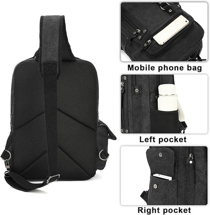 Vintage Messenger Bag, Canvas Backpack for Travel, Men's Shoulder Bag, Dual-use Bag for Hand Carry and Crossbody Carry
