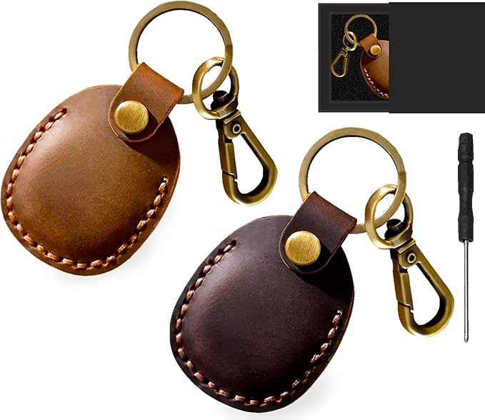 Timyca for Airtag Holder Keychain-Genuine Leather for Airtag Keychain Holder 2 Pack,Handmade for Air Tag Case Scratch-Resistant for Airtag Leather Key Chain Ring Compatible for Apple Airtag,Luggage