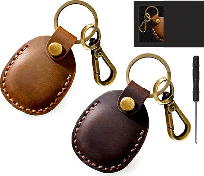 Timyca for Airtag Holder Keychain-Genuine Leather for Airtag Keychain Holder 2 Pack,Handmade for Air Tag Case Scratch-Resistant for Airtag Leather Key Chain Ring Compatible for Apple Airtag,Luggage