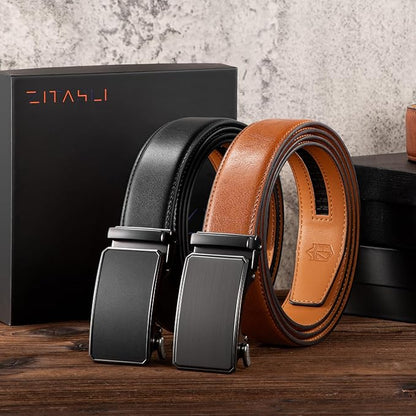 Zitahli Mens belt 2 Pack - Men Leather Belt Design for Work Business and Casual Golf Jeans-Men's Accessories Gifts for Men