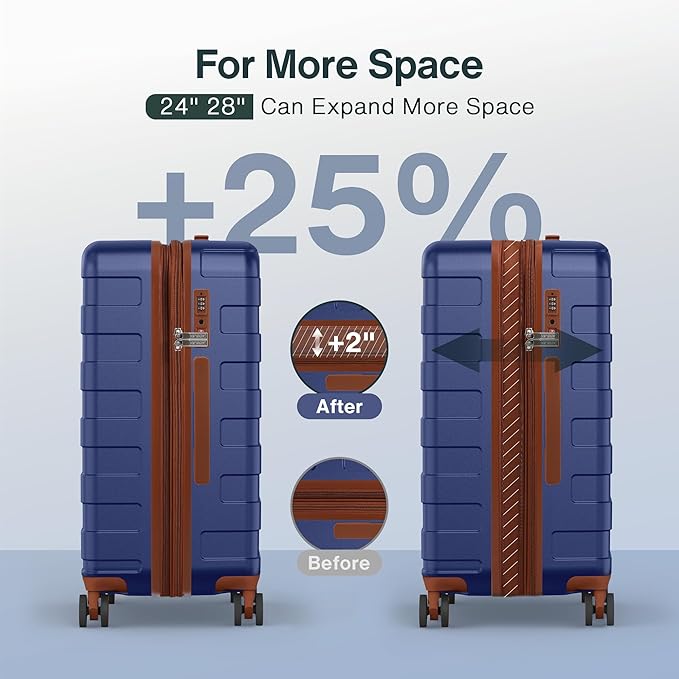 Luggage Sets 2 Piece 20/28 Inch (3-YEARS VIP SERVICE) Hardside Expandable Lightweight Ultra Durable 100% Polycarbonate Carry On Travel Suitcase with Spinner Wheels TSA Lock, Classic Blue