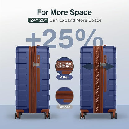 Luggage Sets 2 Piece 20/28 Inch (3-YEARS VIP SERVICE) Hardside Expandable Lightweight Ultra Durable 100% Polycarbonate Carry On Travel Suitcase with Spinner Wheels TSA Lock, Classic Blue