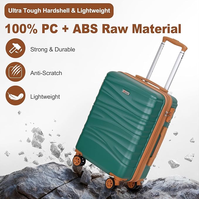 Romswi 26" Medium Checked Luggage, Expandable Checked-Medium Hardshell Suitcase with Double Spinner Wheels for 20% More Space, Hardside Luggage, Scratch-Resistant & YKK Zipper Green