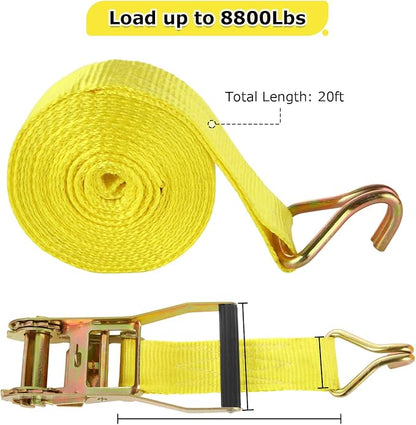 4 Pack 2 Inch Ratchet Straps Heavy Duty 20ft Tie Down Straps Ratchet with Double J Hook, 8000 LBS Break Strength, Cargo Ratchet Straps for Moving, Truck, Trailers, Motorcycles, Kayaks, Car Roof