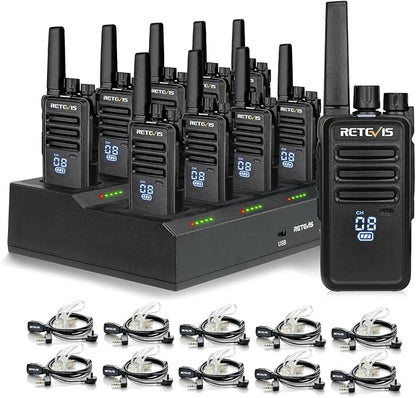 Retevis RT68H Walkie Talkies Long Range, Rugged 2 Way Radio with Earpiece, 1200mAh, Hidden Display, 9-Level Squelch, License-Free Two Way Radio(10 Pack with 10 Way Charger)