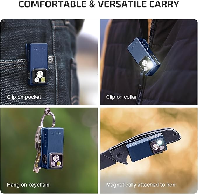 OLIGHT Oclip Ultra EDC Flashlight Clip-on Light, 530 Lumens Rechargeable with Type-C Charging, Combines Floodlight, Spotlight and UV, Triple Magnetic Lights for Inspection and Work (Navy Blue)