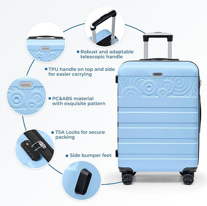 Krute Suitcases with Wheels Checked Luggage 24 Inch Lightweight PC ABS TSA Lock Hard Side Travel Suitcase
